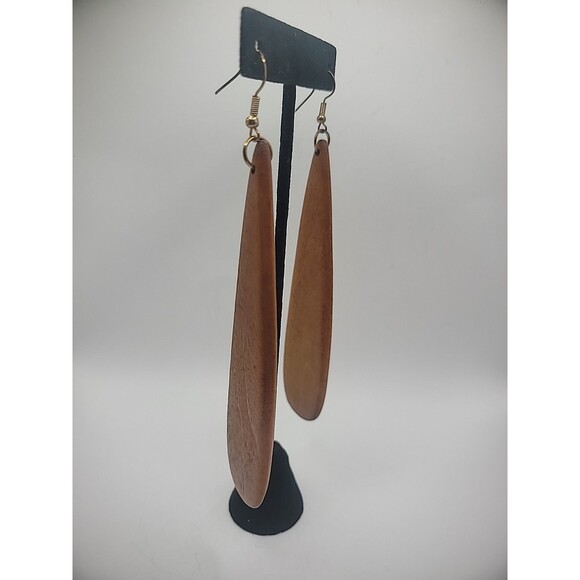 Vintage Earrings Pierced Hook Drop Dangle Wooden Teardrop Jewelry Costume - Picture 5 of 10